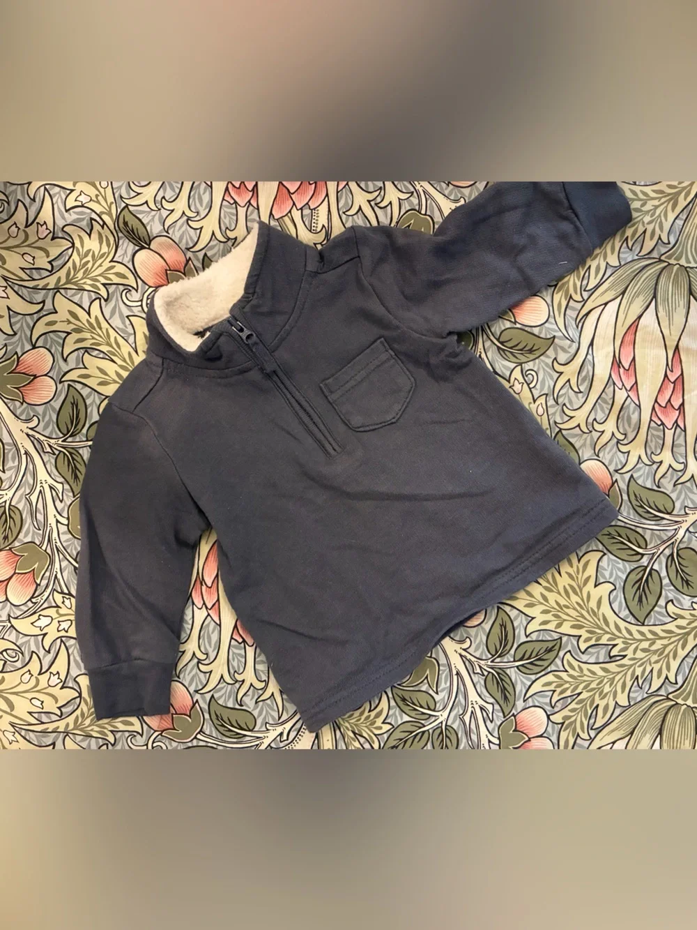 Kids Navy Quarter Zip Pullover with Sherpa Lined Collar
